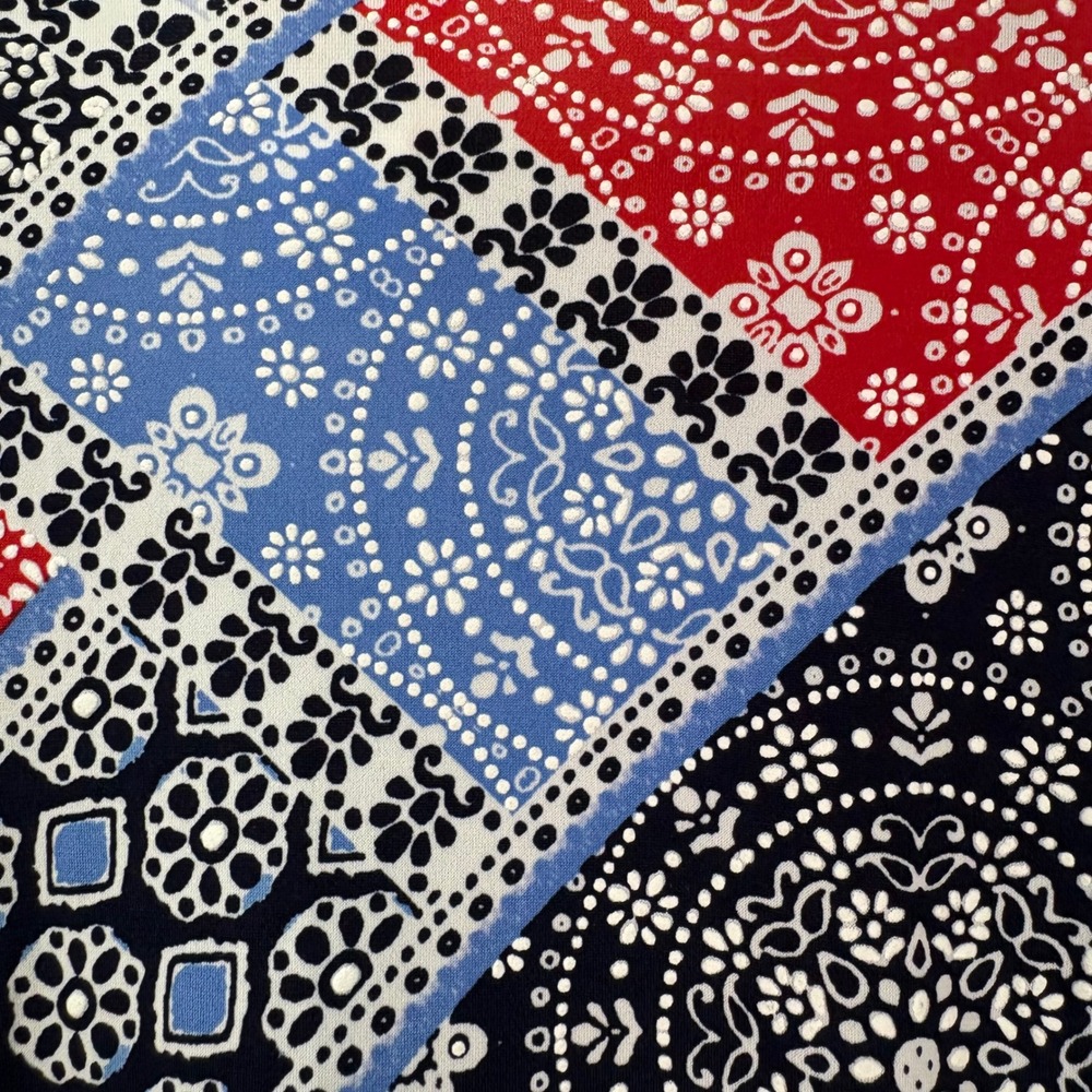Ruby Rd Womens 3/4 Tiered Flounce Sleeve Bandana Patchwork Top Red Blue L Boho - Picture 5 of 11